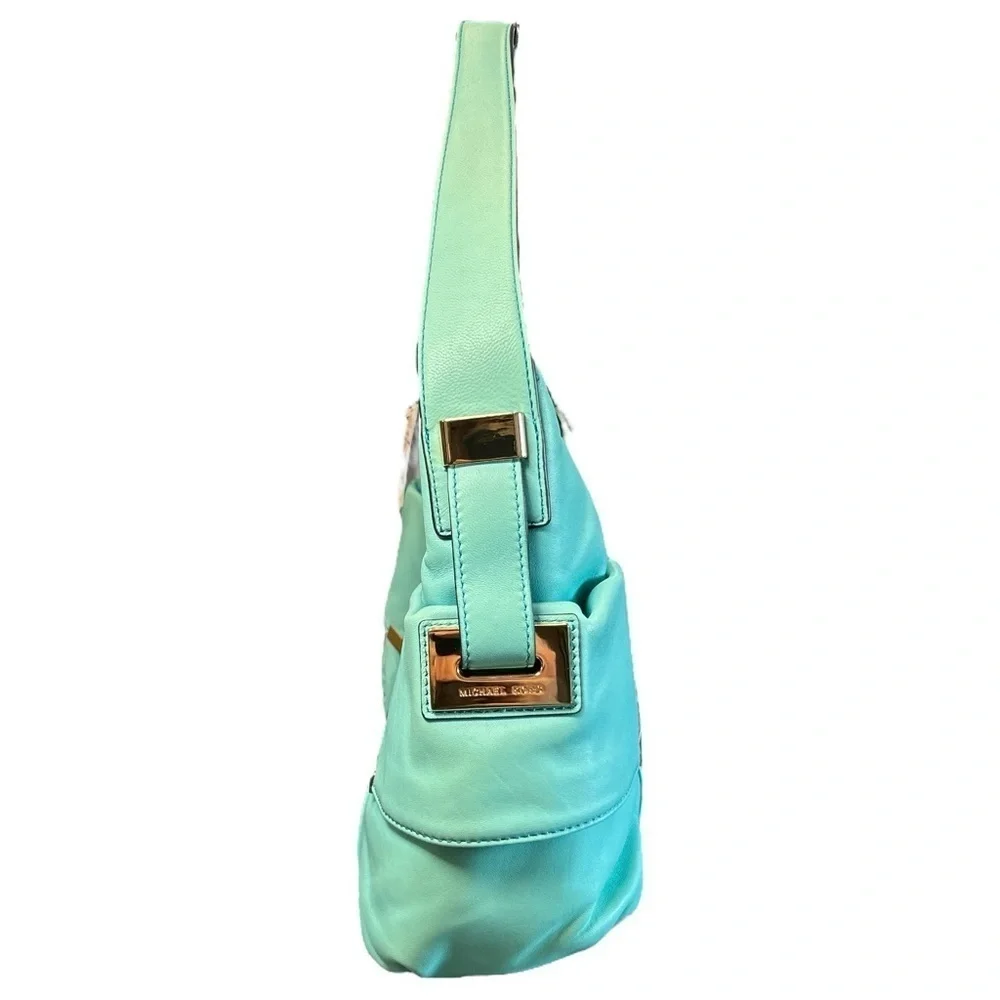 NWT Michael Kors Beverly Leather Shoulder Bag Large Aquamarine Minor Defect